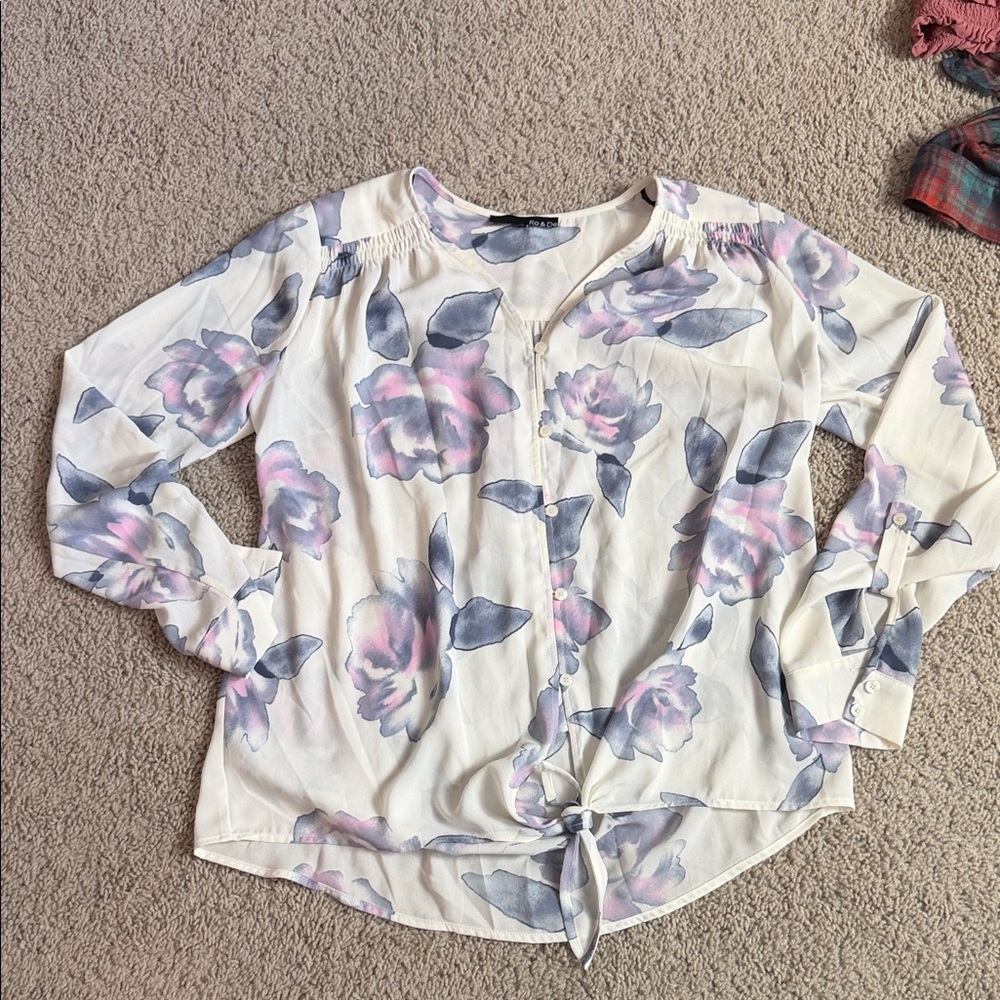 Ro&De-Floral Print Women's Top - White and Purple